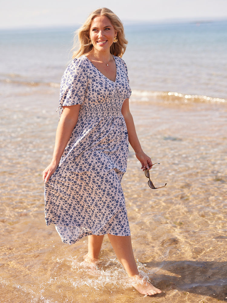 Maddie White Ditsy Print Midi Dress