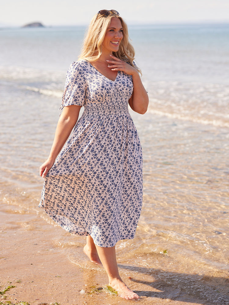 Maddie White Ditsy Print Midi Dress