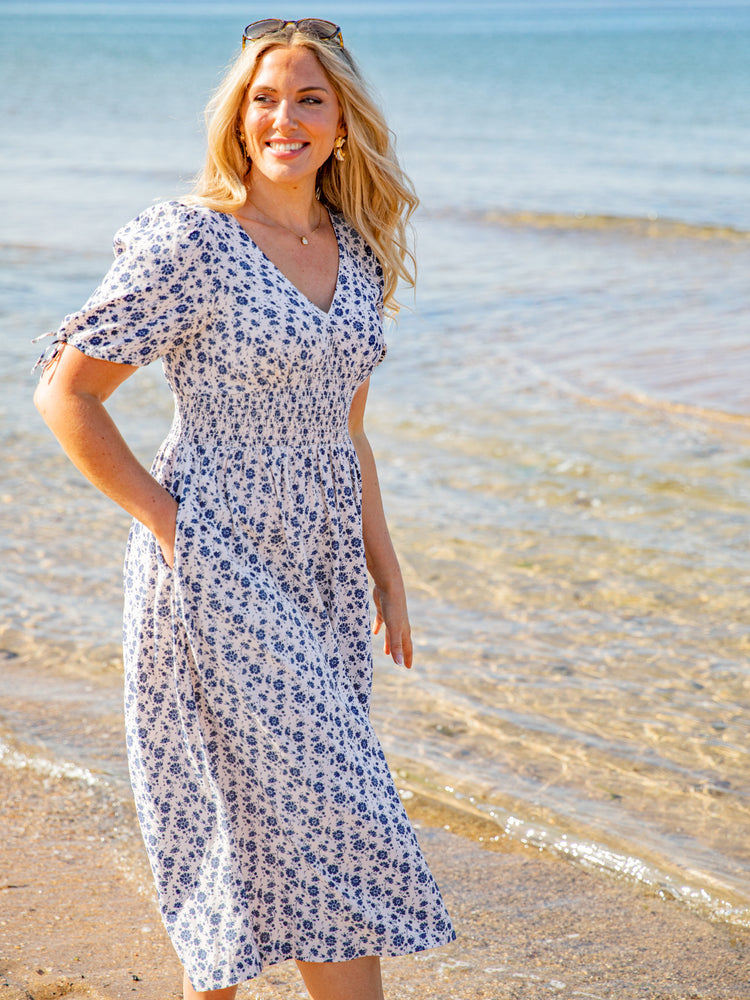 Maddie White Ditsy Print Midi Dress