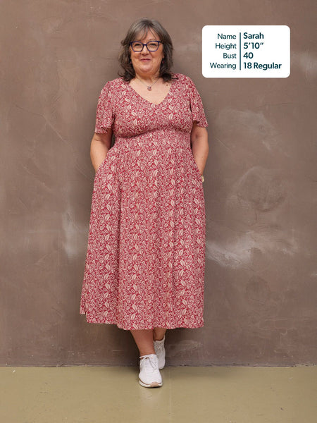 Maddie Short Sleeve Dress - Maroon Leaf Print