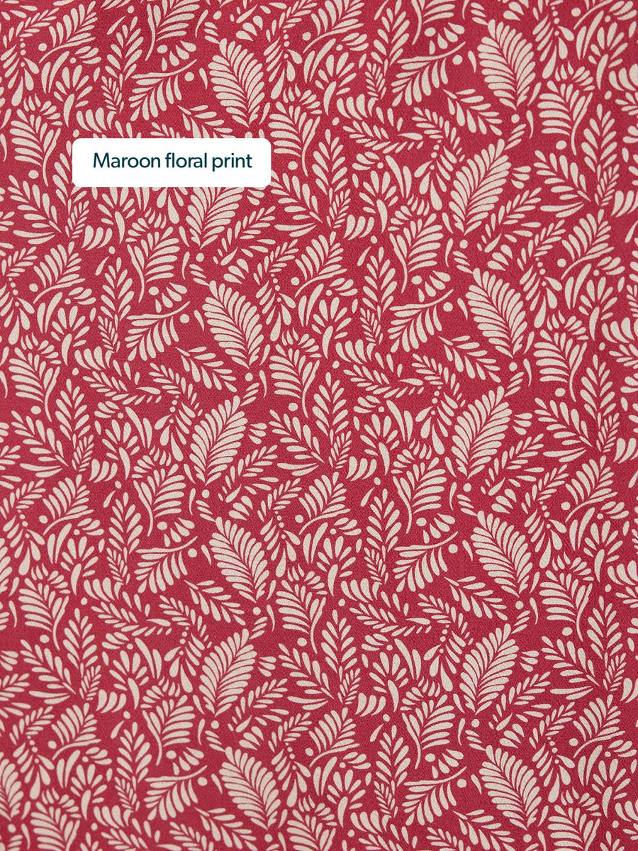 Maddie Short Sleeve Dress - Maroon Leaf Print