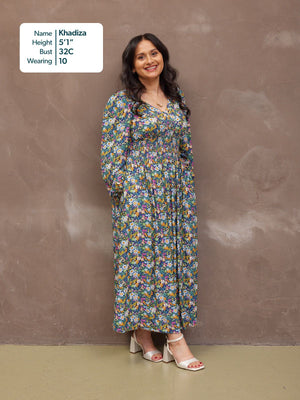 Maddie V-Neck Dress - Multi Coloured Floral