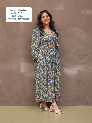 Maddie V-Neck Dress - Multi Coloured Floral