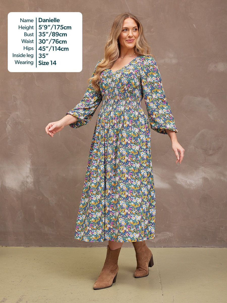 Maddie V-Neck Dress - Multi Coloured Floral