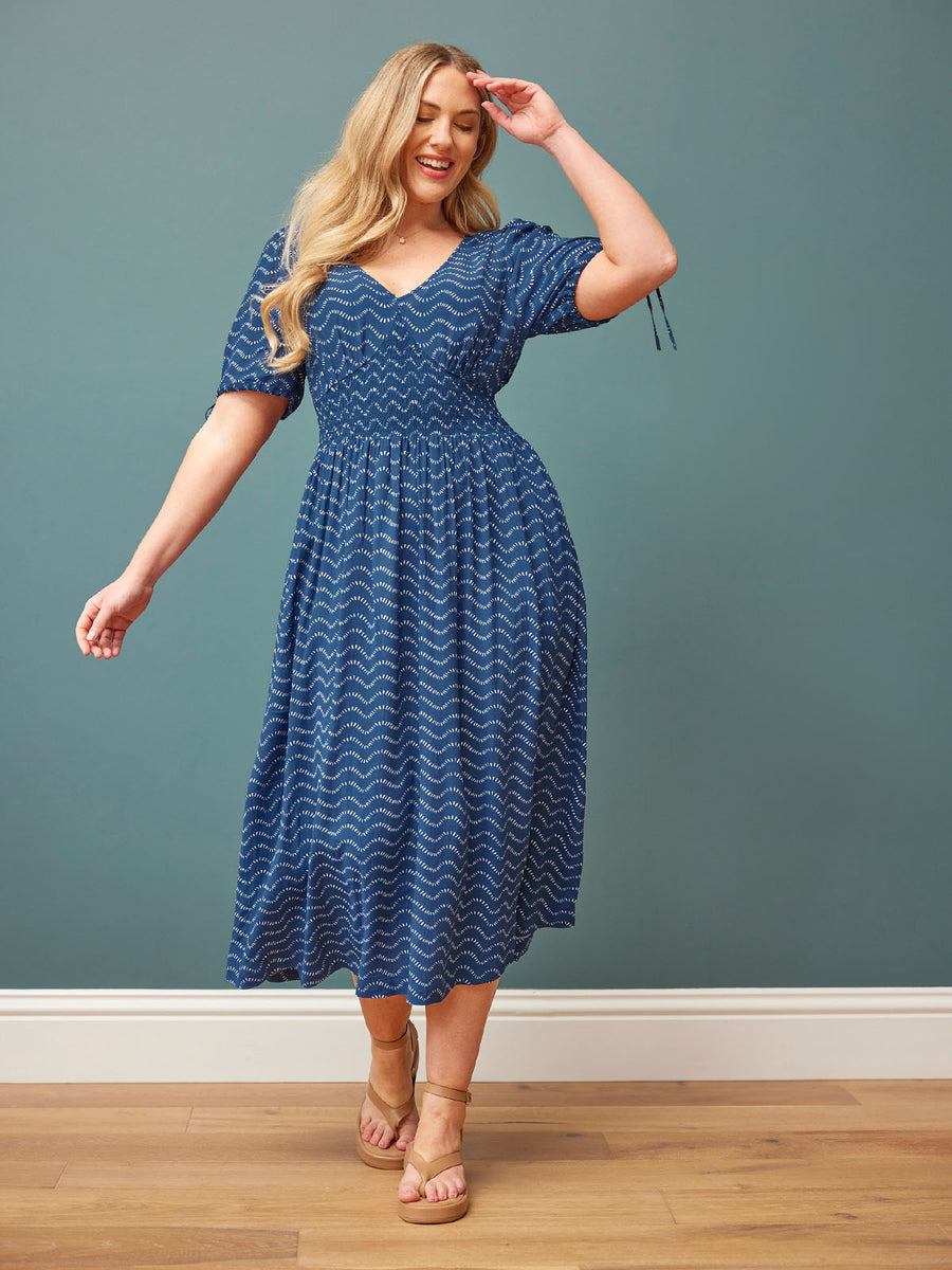Maddie Wave Print Midi Dress