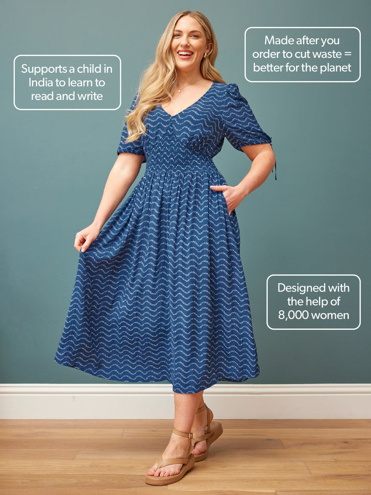 Maddie Wave Print Midi Dress