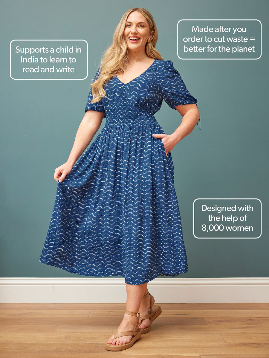 Maddie Wave Print Midi Dress