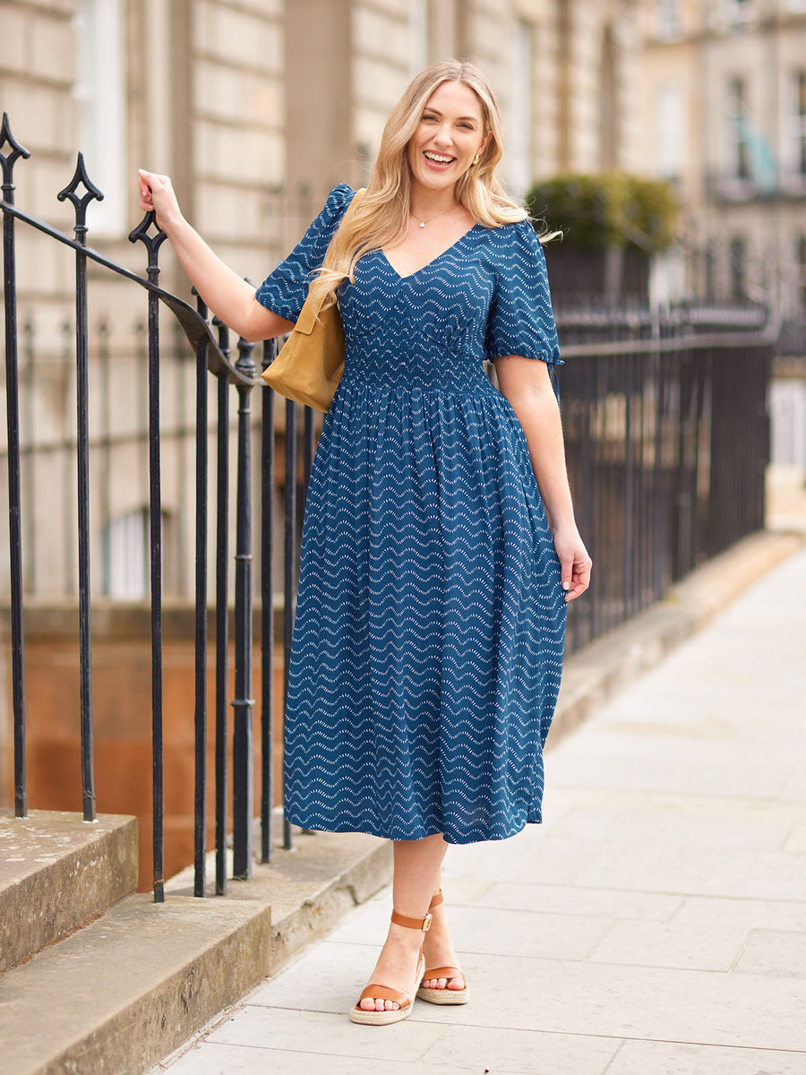 Maddie Wave Print Midi Dress