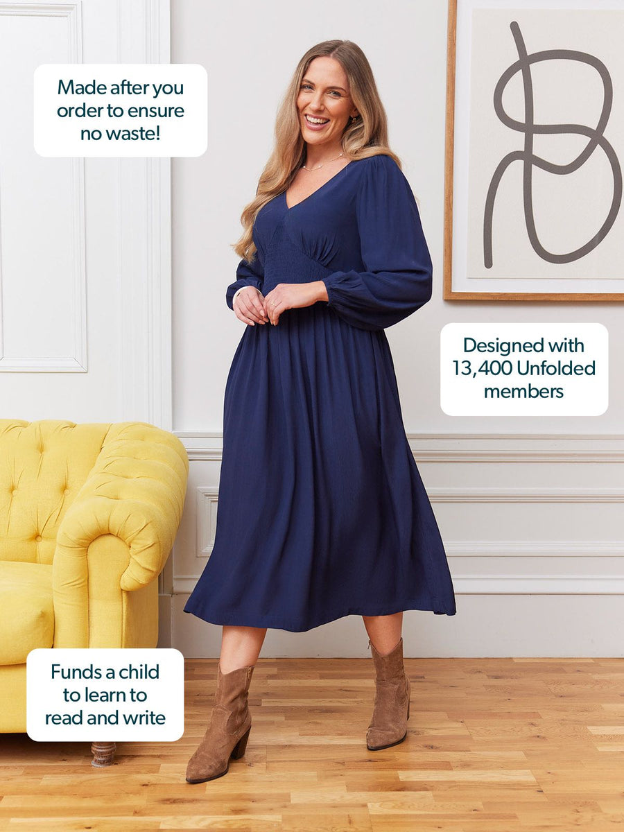 Maddie V-Neck Dress - Navy