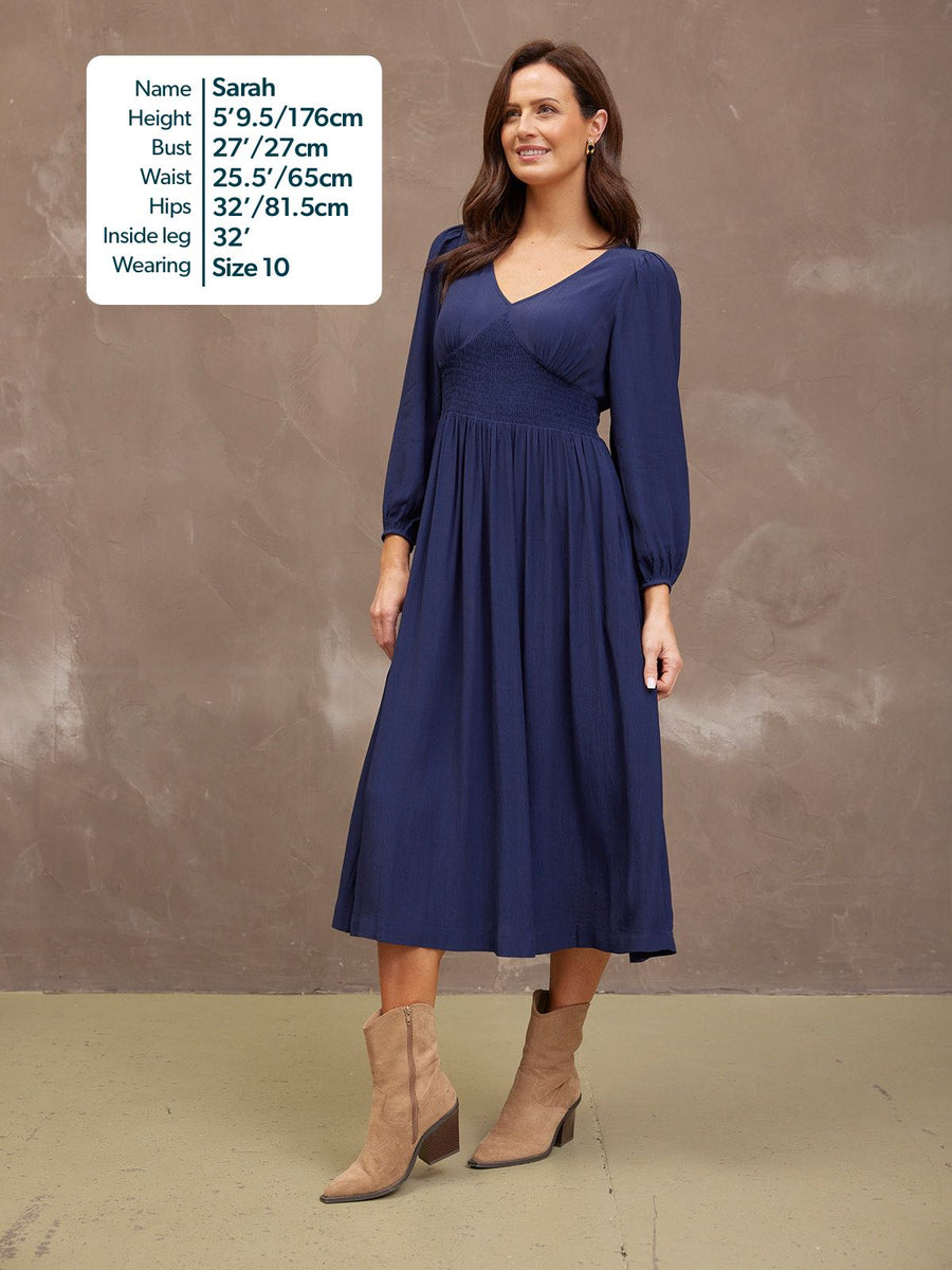 Maddie V-Neck Dress - Navy