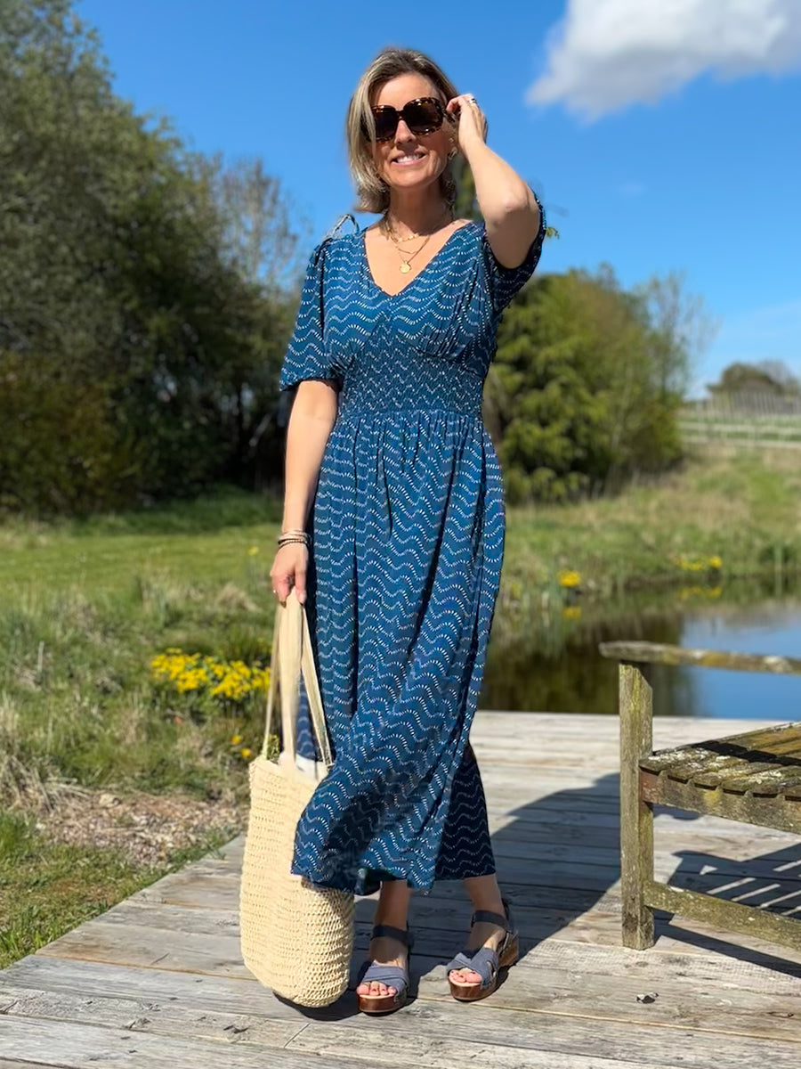 Maddie Wave Print Midi Dress