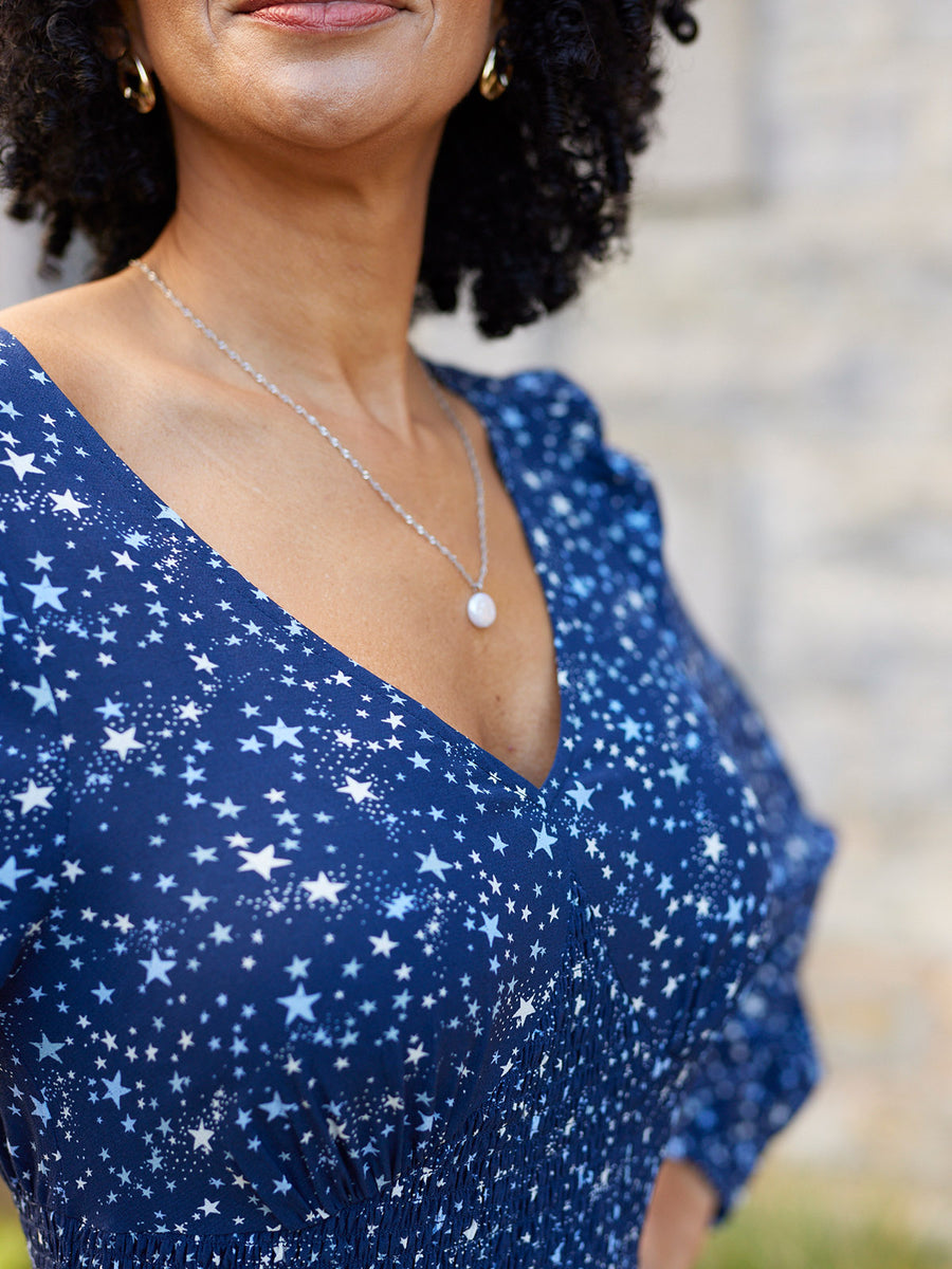 Maddie Dress - Navy Star Print