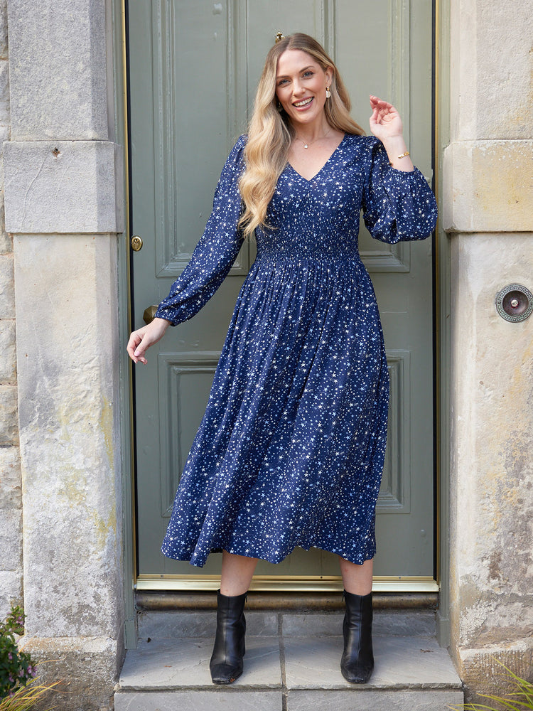 Maddie Dress - Navy Star Print