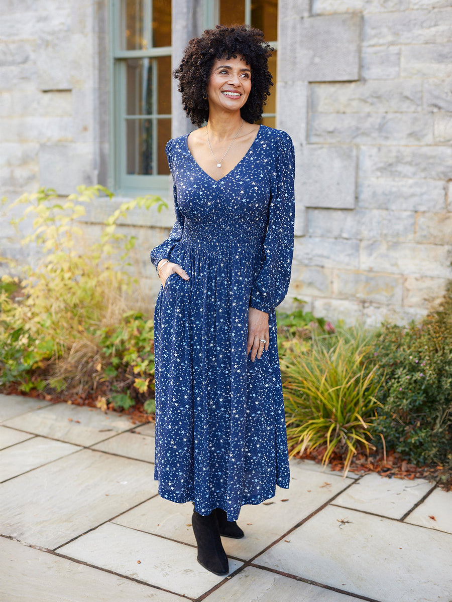 Maddie Dress - Navy Star Print