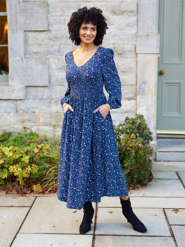 Maddie Dress - Navy Star Print