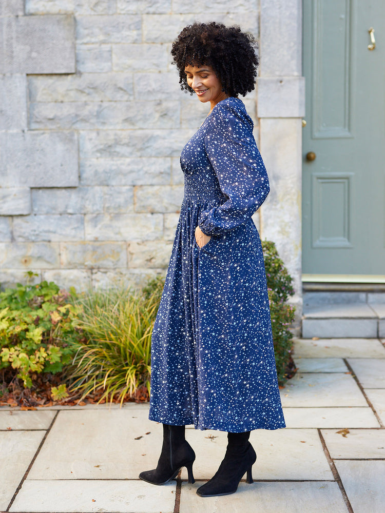 Maddie Dress - Navy Star Print