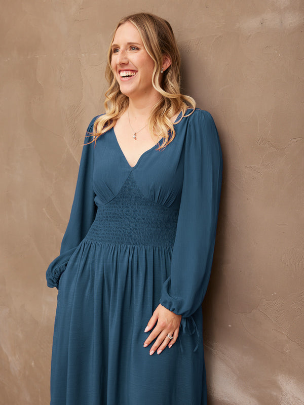 Maddie - V Neck Dress - Dark Teal