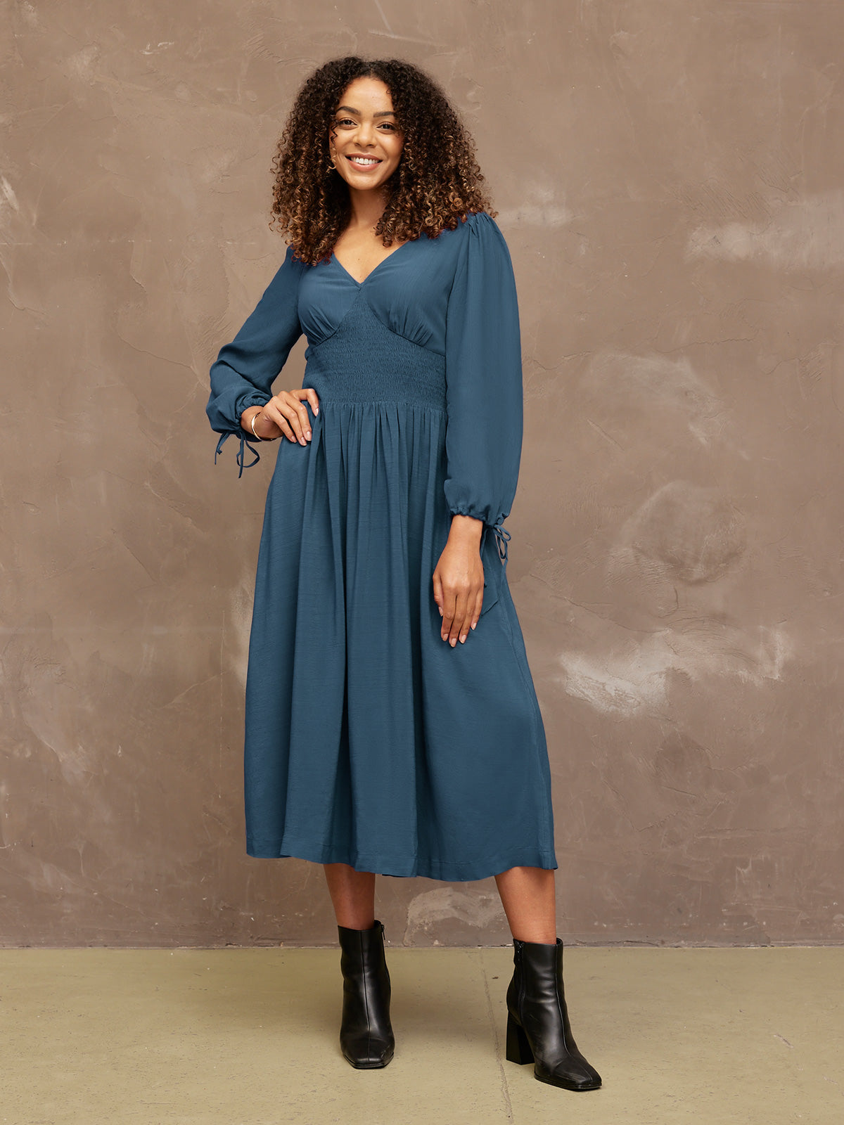 Maddie - V Neck Dress - Dark Teal This is Unfolded Maddie - V Neck Dress - Dark Teal This is Unfolded