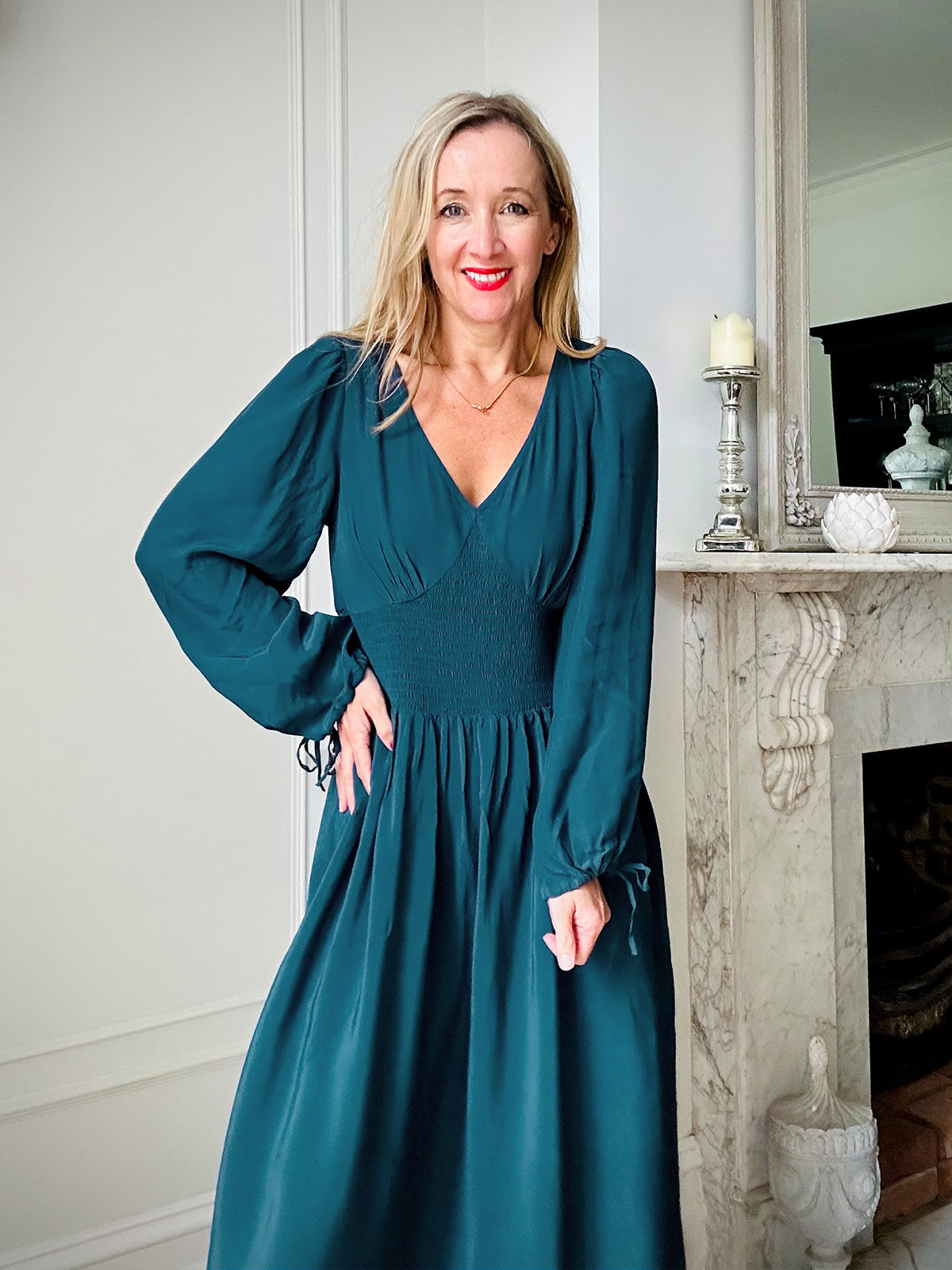 Maddie - V Neck Dress - Dark Teal This is Unfolded Maddie - V Neck Dress - Dark Teal This is Unfolded