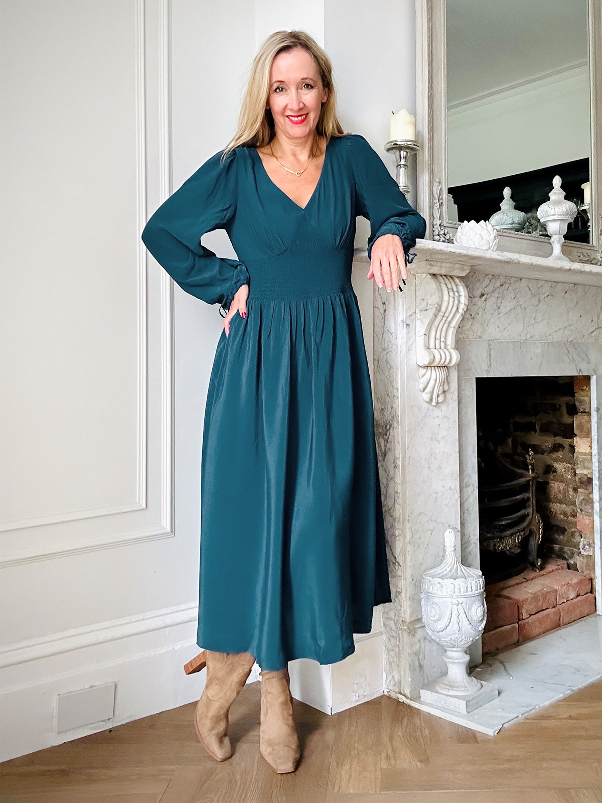 Maddie - V Neck Dress - Dark Teal This is Unfolded Maddie - V Neck Dress - Dark Teal This is Unfolded