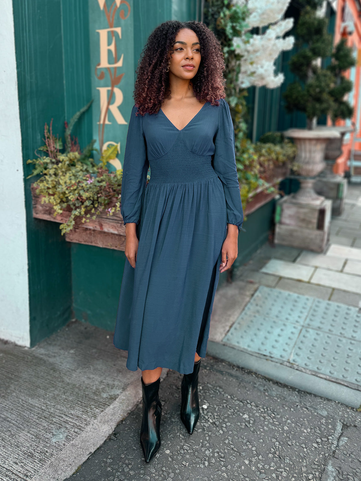 Maddie - V Neck Dress - Dark Teal This is Unfolded Maddie - V Neck Dress - Dark Teal This is Unfolded