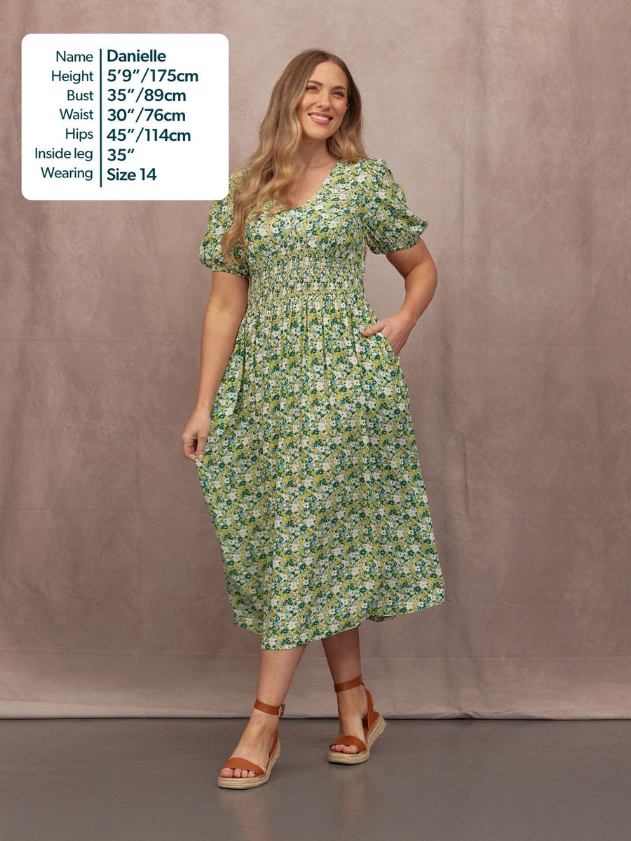 Maddie Short Blouson Sleeve Dress - Green Micro Floral Print This is Unfolded Maddie Short Blouson Sleeve Dress - Green Micro Floral Print This is Unfolded