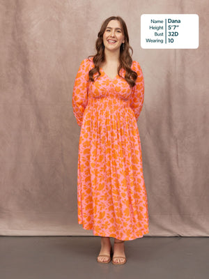 Maddie V-Neck Dress - Pink & Orange Floral Print