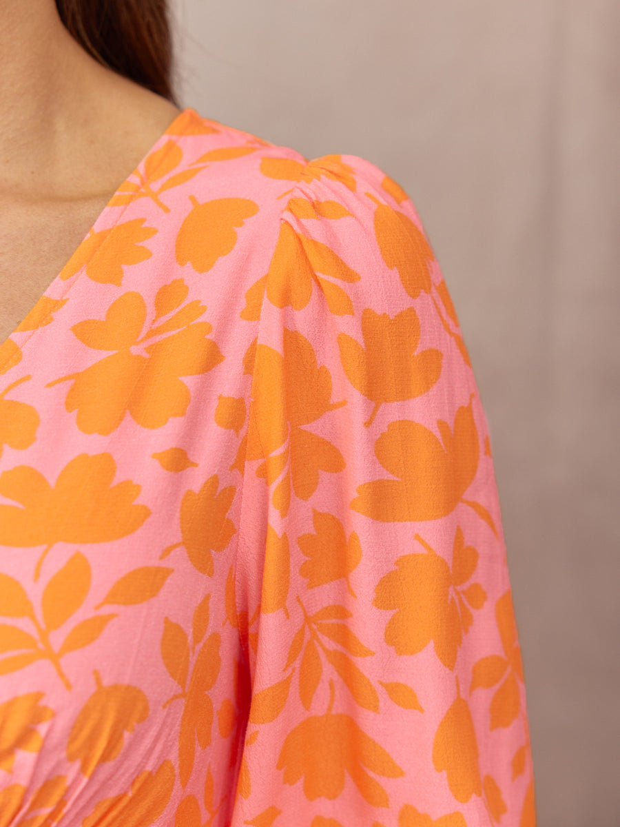Maddie V-Neck Dress - Pink & Orange Floral Print This is Unfolded Maddie V-Neck Dress - Pink & Orange Floral Print This is Unfolded