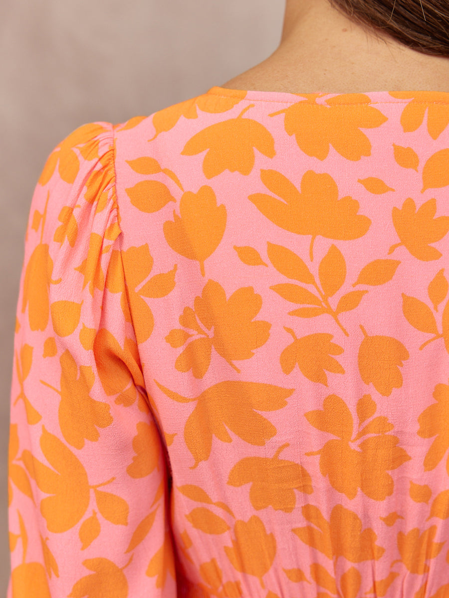 pink and orange floral dress Maddie V-Neck Dress
