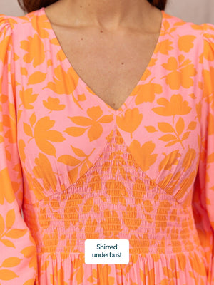 Maddie V-Neck Dress - Pink & Orange Floral Print