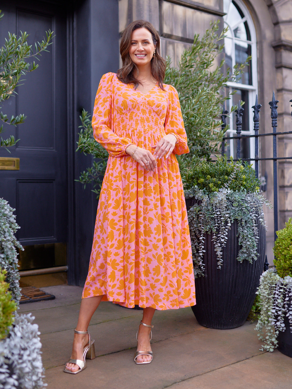 ゆ*u様 OpenYY COLLAGE PRINTED DRESS Maddie V-Neck Dress - Pink & Orange Floral Print – This is Unfolded