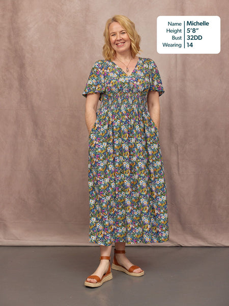 Maddie V-Neck Short Sleeve Dress - Multi-Coloured Floral Print