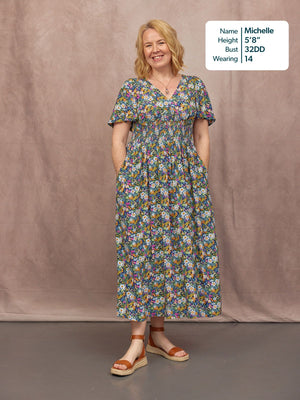 Maddie V-Neck Short Sleeve Dress - Multi-Coloured Floral Print