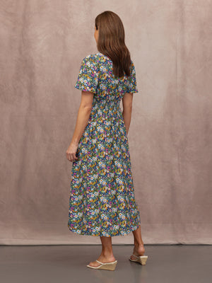 Maddie V-Neck Short Sleeve Dress - Multi-Coloured Floral Print