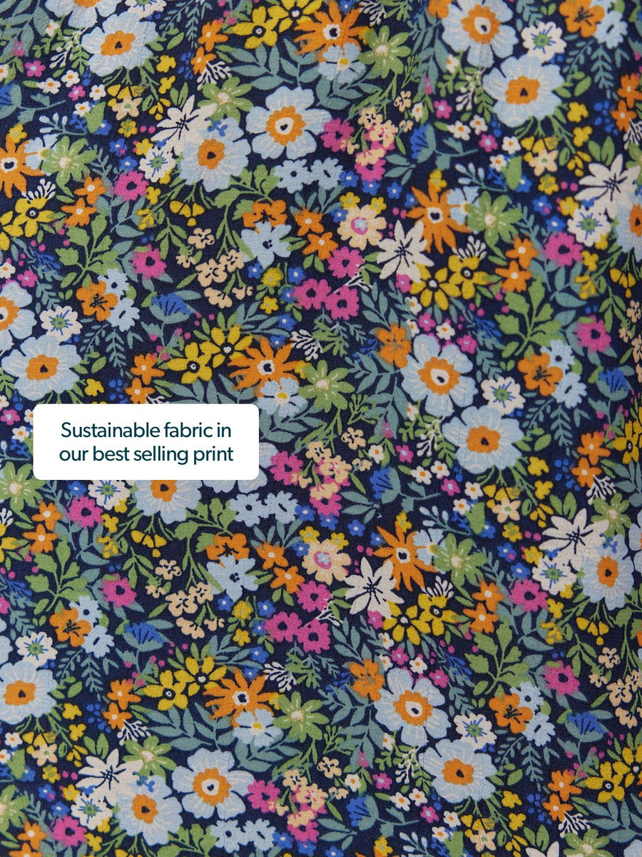 Maddie V-Neck Short Sleeve Dress - Multi-Coloured Floral Print