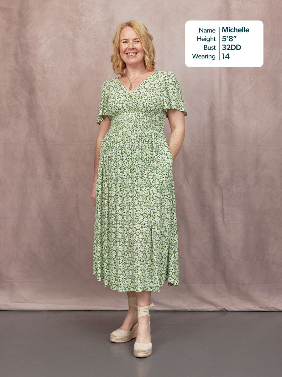 Maddie V-Neck Short Sleeve Dress - Olive Print This is Unfolded Maddie V-Neck Short Sleeve Dress - Olive Print This is Unfolded