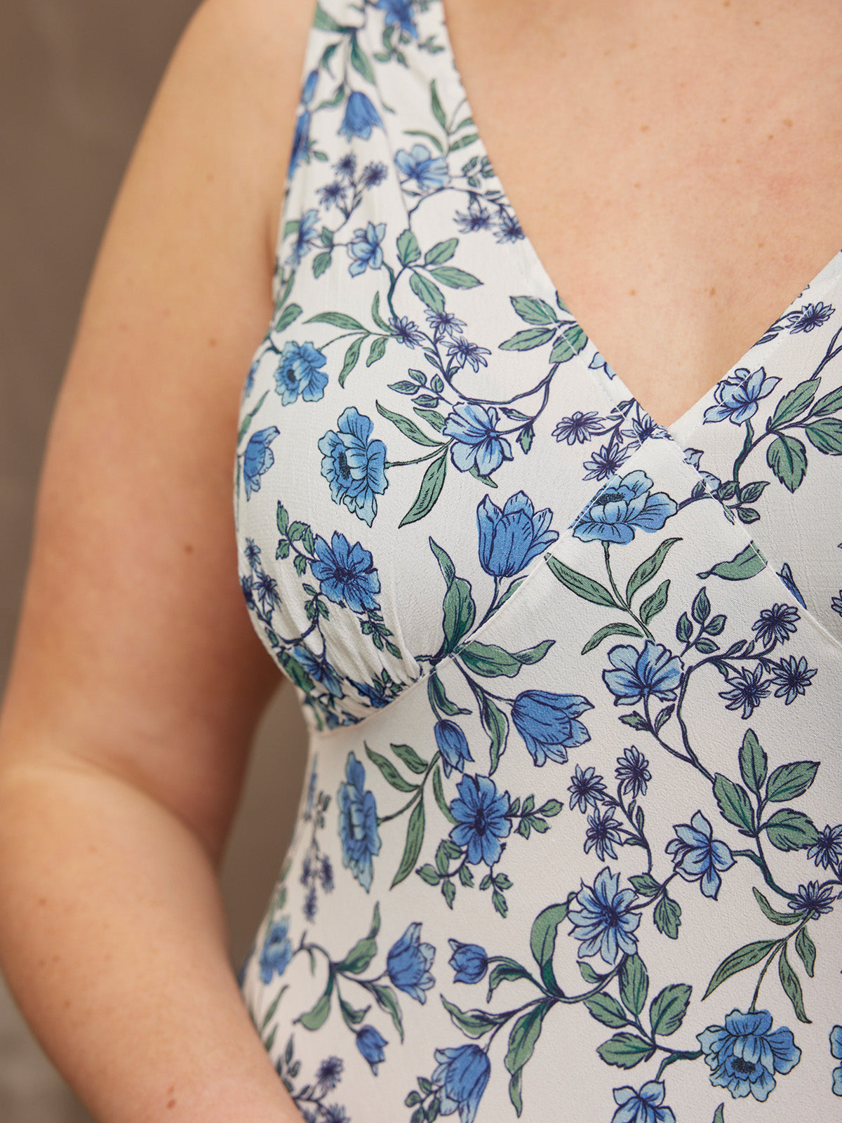Mae - Bias Cut Dress - Blue & White Floral Print