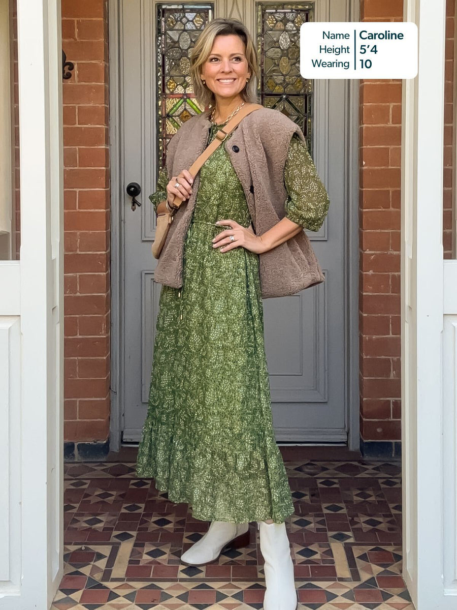 Maeve Dress - Gold Lurex & Green