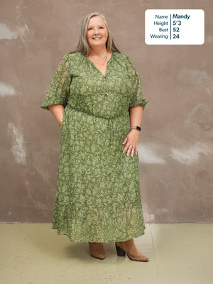 Maeve Dress - Lurex & Print Green