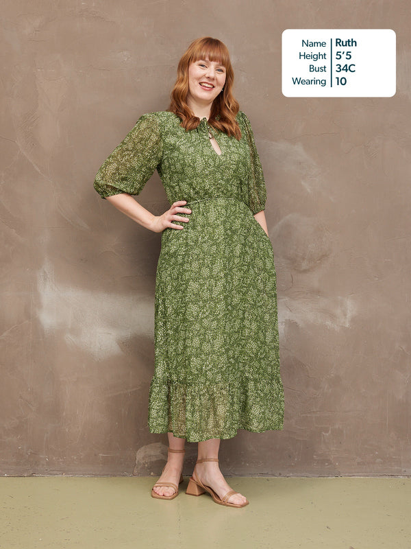 Maeve Dress - Lurex & Print Green