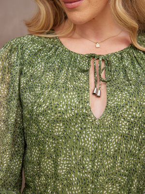 Maeve Dress - Lurex & Print Green
