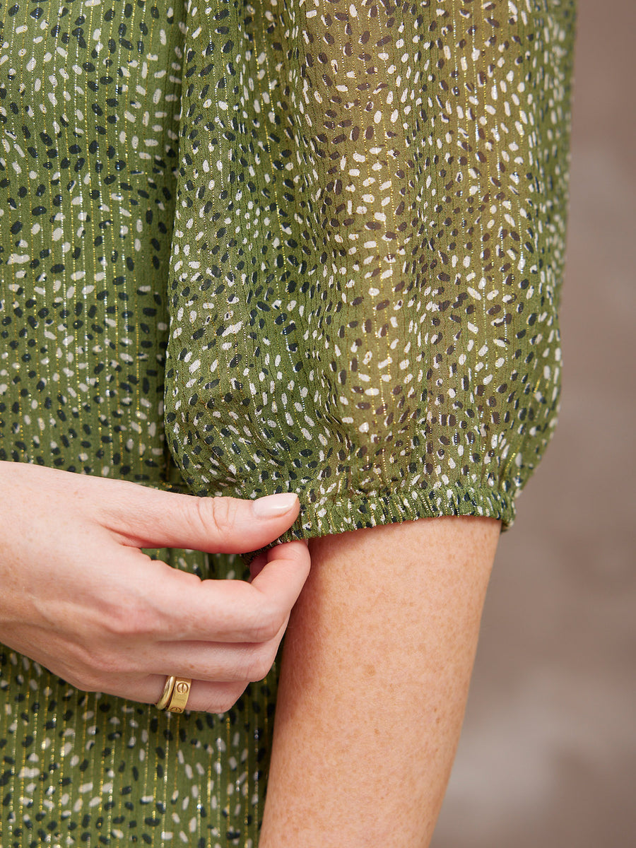 Maeve Dress - Gold Lurex & Green