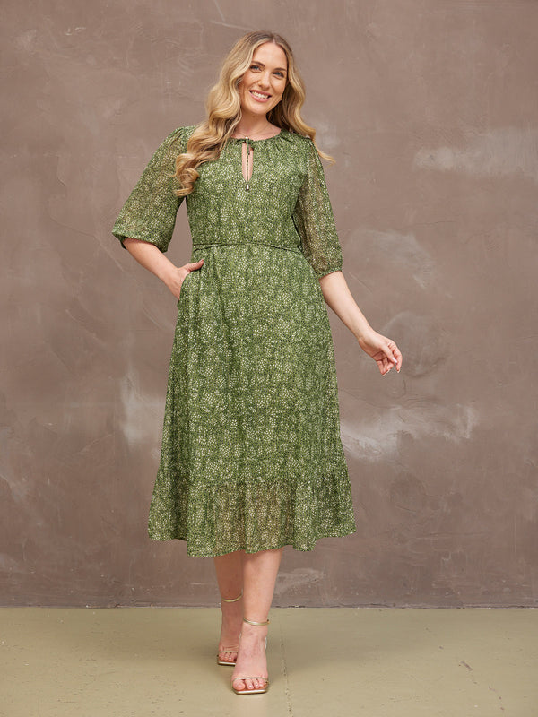 Maeve Dress - Lurex & Print Green