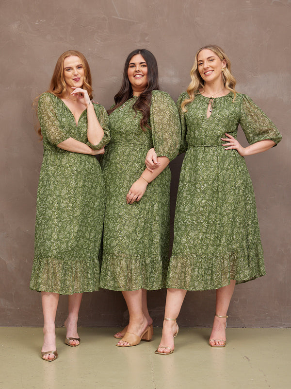 Maeve Dress - Lurex & Print Green