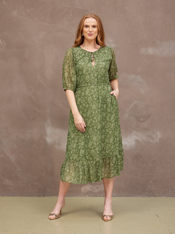 Maeve Dress - Lurex & Print Green