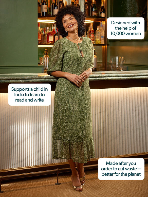 Maeve Dress - Gold Lurex & Green