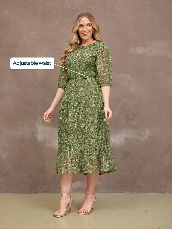 Maeve Dress - Lurex & Print Green