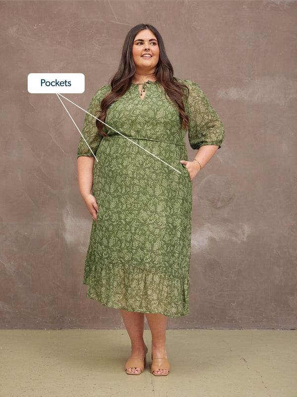 Maeve Dress - Lurex & Print Green
