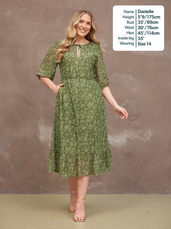 Maeve Dress - Lurex & Print Green