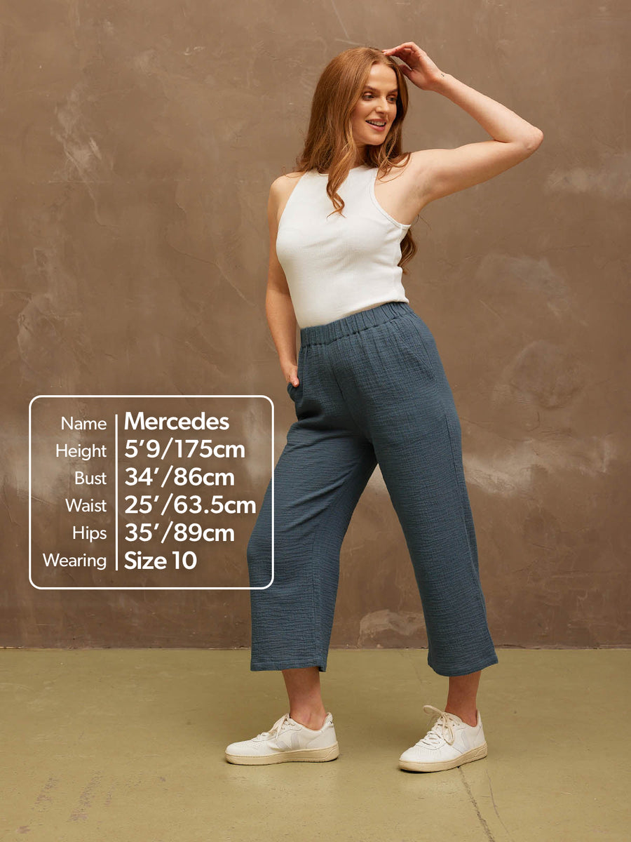 Maisie - Cotton Crinkle Culottes -  Blue